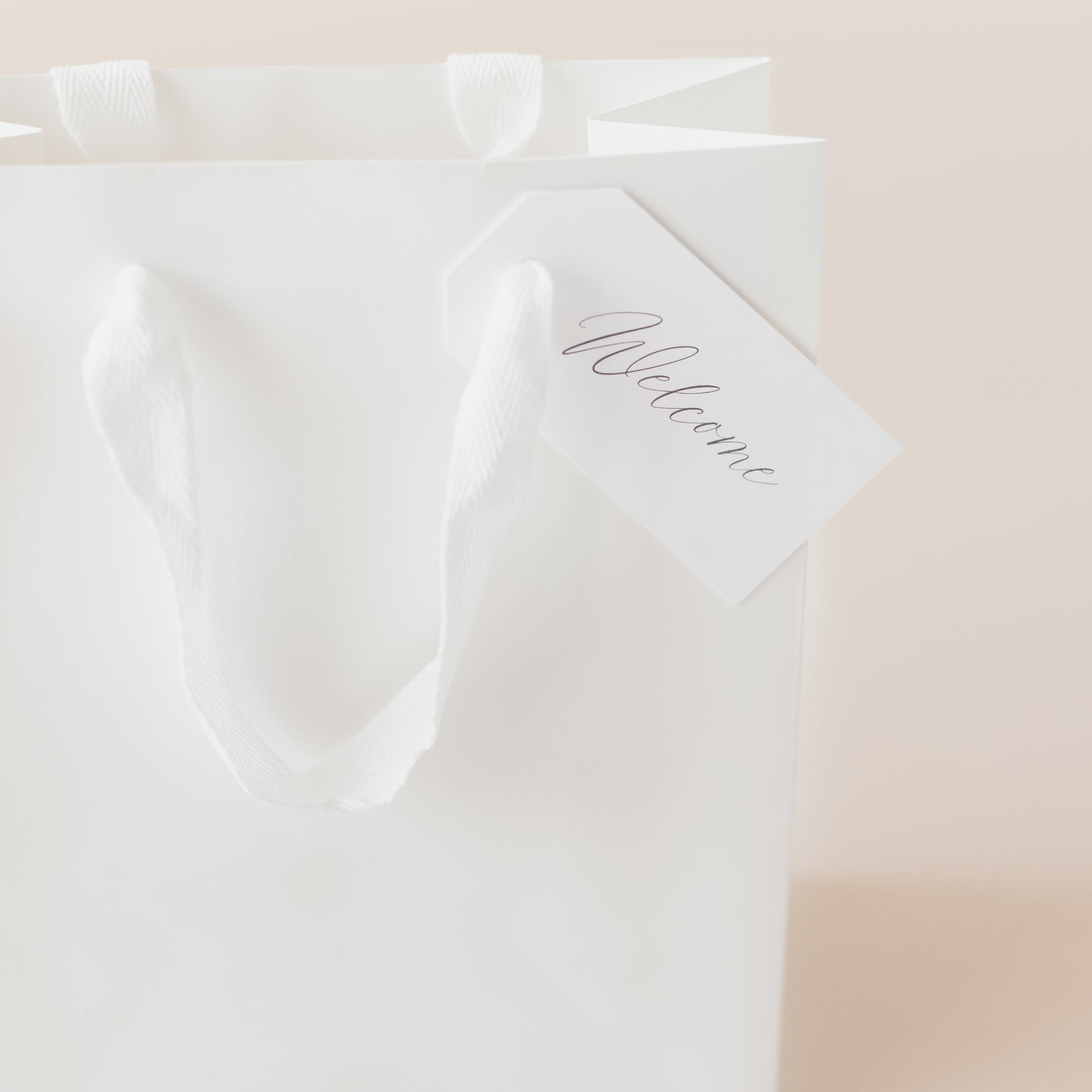White Matte Paper Welcome Gift Bags | Pre-Tagged & Ready