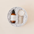 Load image into Gallery viewer, Lavender and Pine I Do Gift Box featuring Roote oat and honey botanical body lotion, Apricity Ceramics gold rim ring dish, and Minot candle in white round gift box
