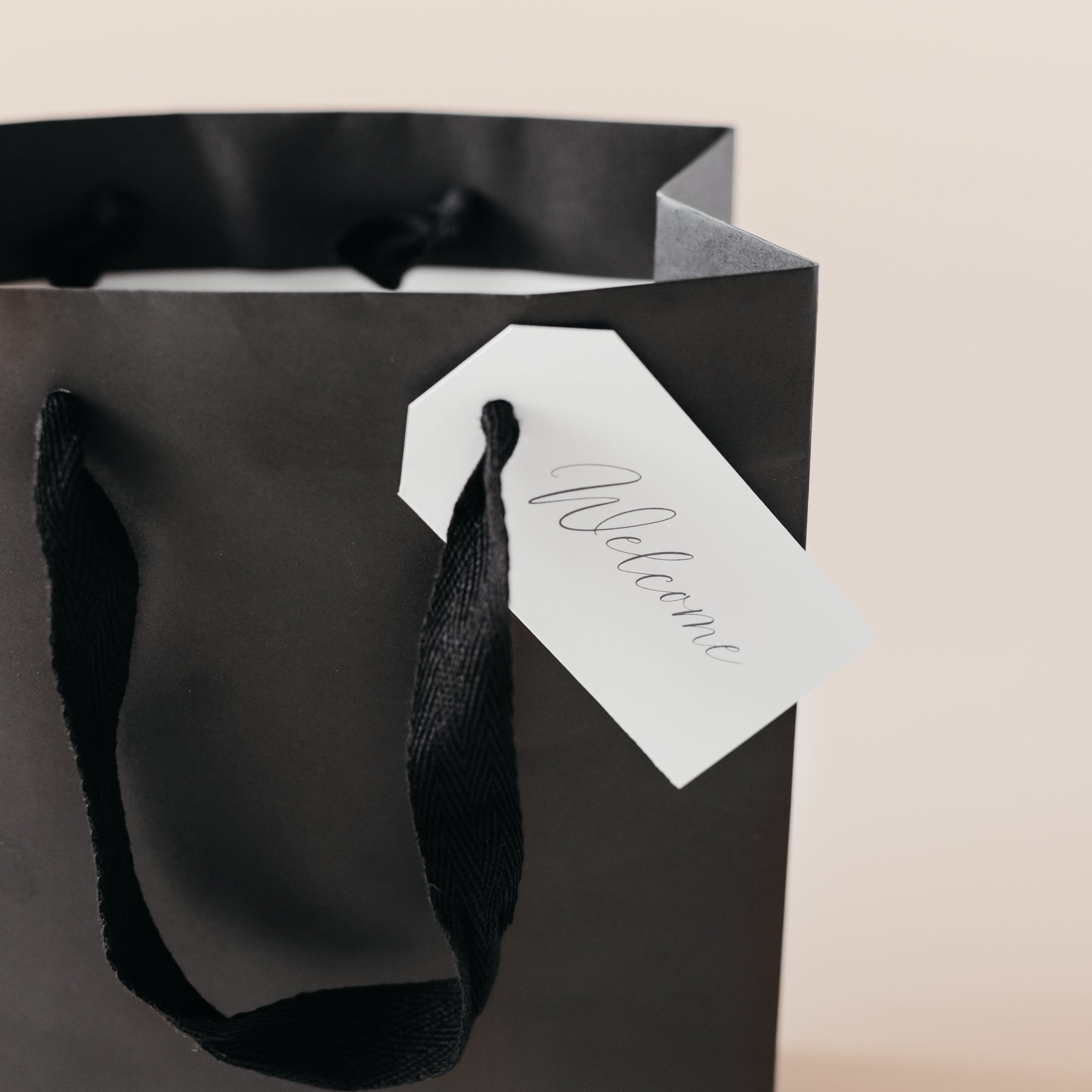 Black Matte Paper Welcome Gift Bags | Pre-Tagged & Ready