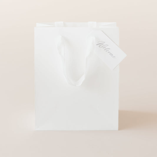 White Matte Paper Welcome Gift Bags | Pre-Tagged & Ready